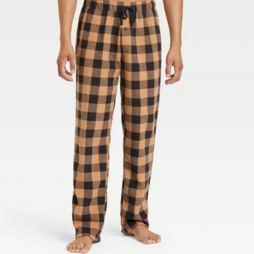 New! Men's Goodfellow Microfleece Sweatpants Beige/Black Plaid